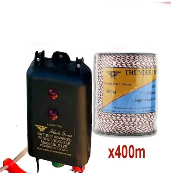 12KM B120 Battery Electric Fence Energiser with 400m Thundercord – Thunderbird