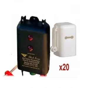 12km B120 Battery Electric Fence Energiser Thunderbird Cap Insulators