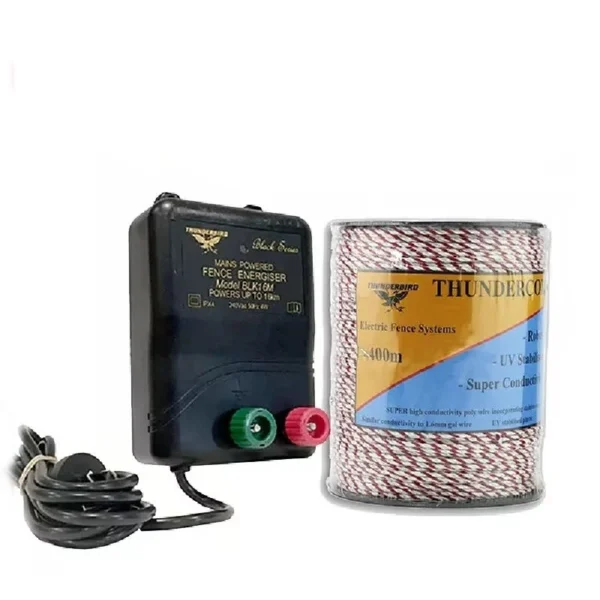 15km M120 MAINS Electric Fence Energiser Thundercord Braid 400m Thunderbird