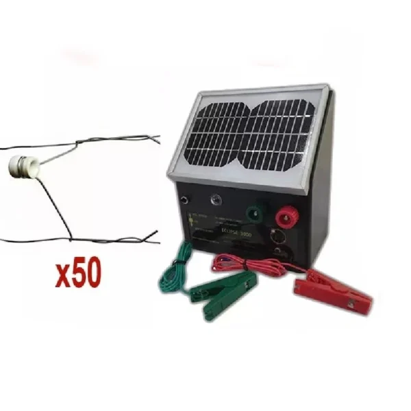 Eclipse 3000 Solar Electric Fence Energiser with Wire Porcelain Offset Insulators – Thunderbird