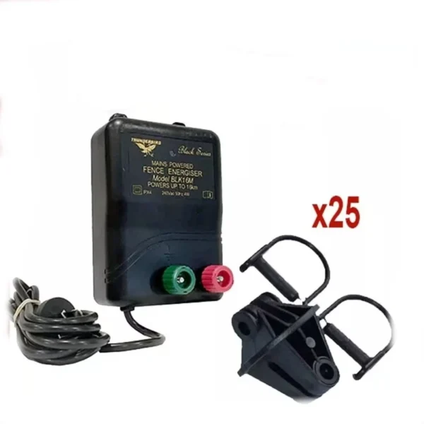 M120 Mains Electric Fence Energiser with Steel Post Pinlock Insulators