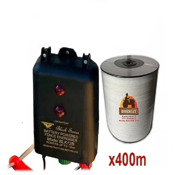 Thunderbird B120 15km Battery Electric Fence Energiser with 400m 12mm Hot Tape
