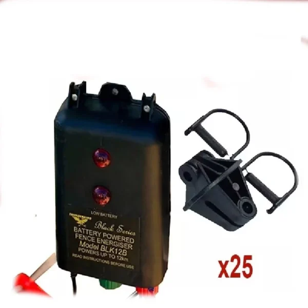 Thunderbird B120 Battery Powered Electric Fence Energiser with 18 Steel Post Pinlock Insulators