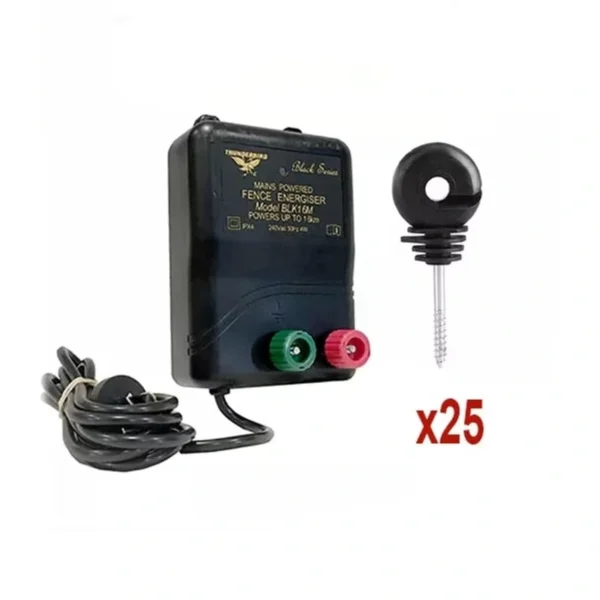 Thunderbird M120 15km Mains Electric Fence Energiser with 25 Wood Post Insulators